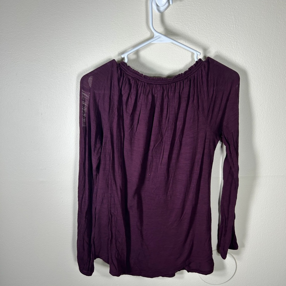 White House Black Market Plum Boho Tie-Neck Cold-Shoulder Tunic - Picture 6 of 6